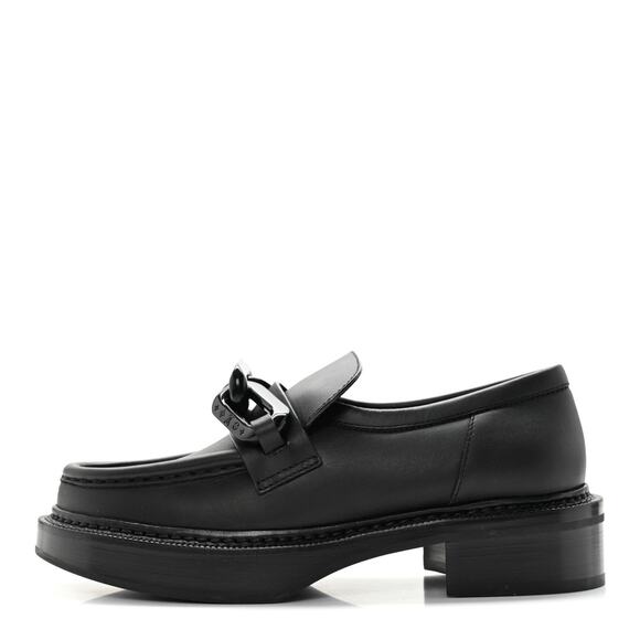 Louis Vuitton NIB Academy Black Leather LV Monogram Chain Loafers 37 Women's NEW - Picture 2 of 10